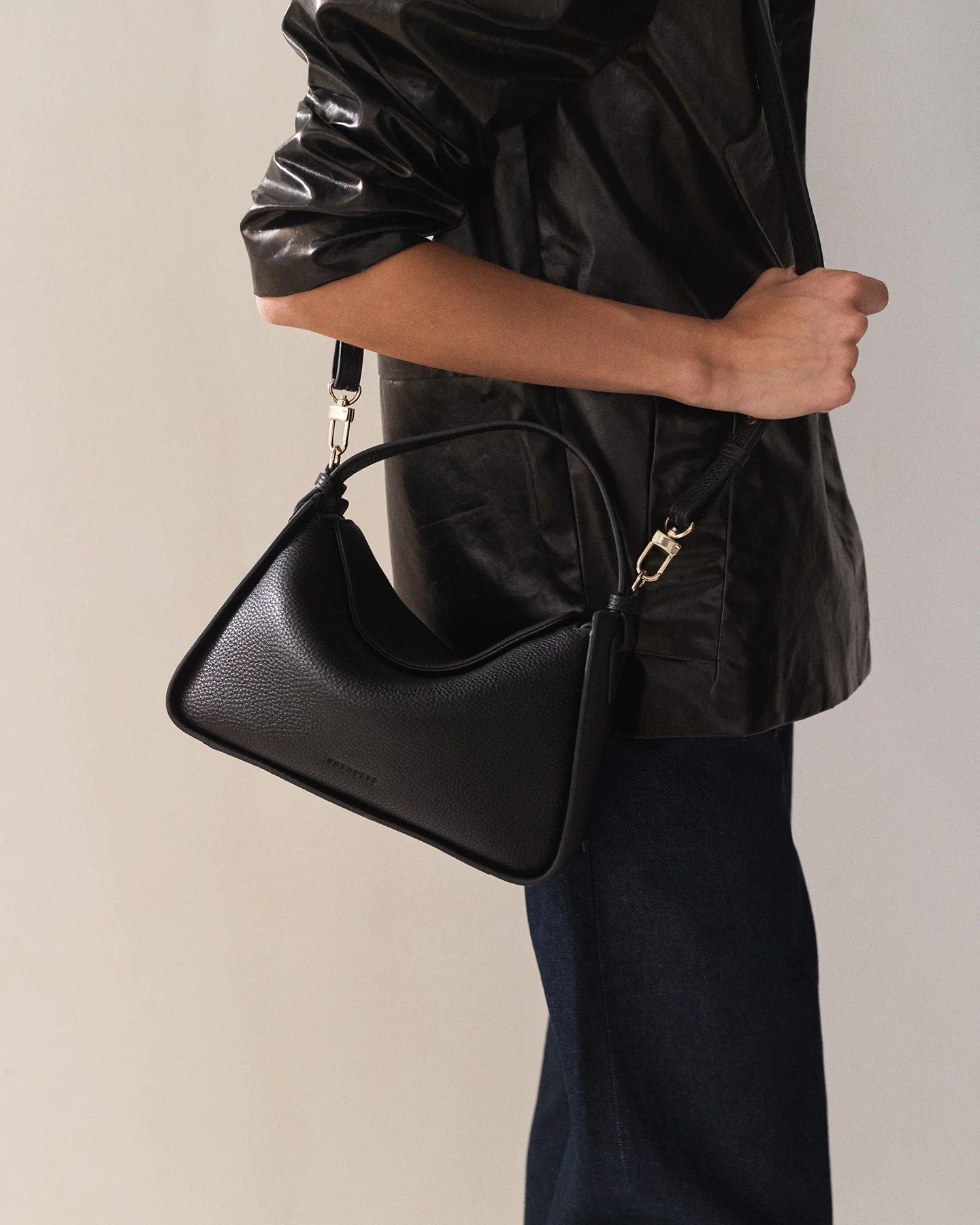 Clementine Bag: Black Pebbled Leather with Gold - Image 7