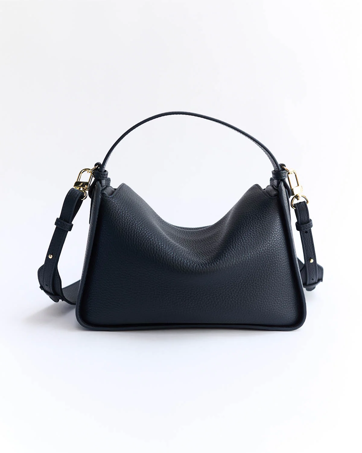 Clementine Bag: Dark Navy Pebbled Leather with Gold - Image 10