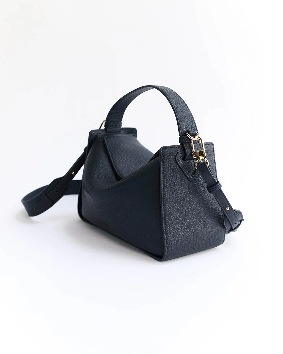 Clementine Bag: Dark Navy Pebbled Leather with Gold - Image 2