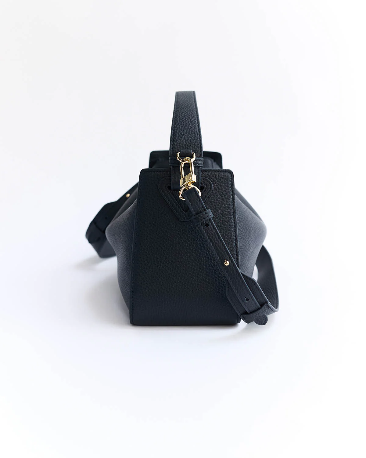 Clementine Bag: Dark Navy Pebbled Leather with Gold - Image 6