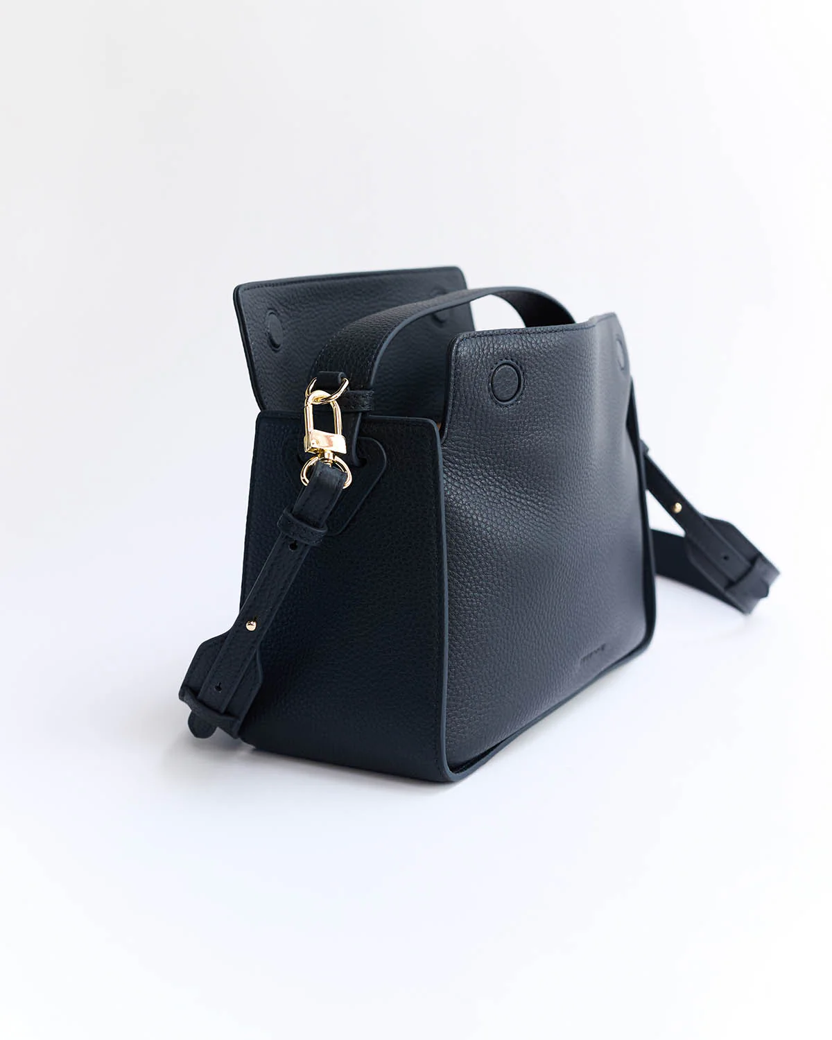 Clementine Bag: Dark Navy Pebbled Leather with Gold - Image 8