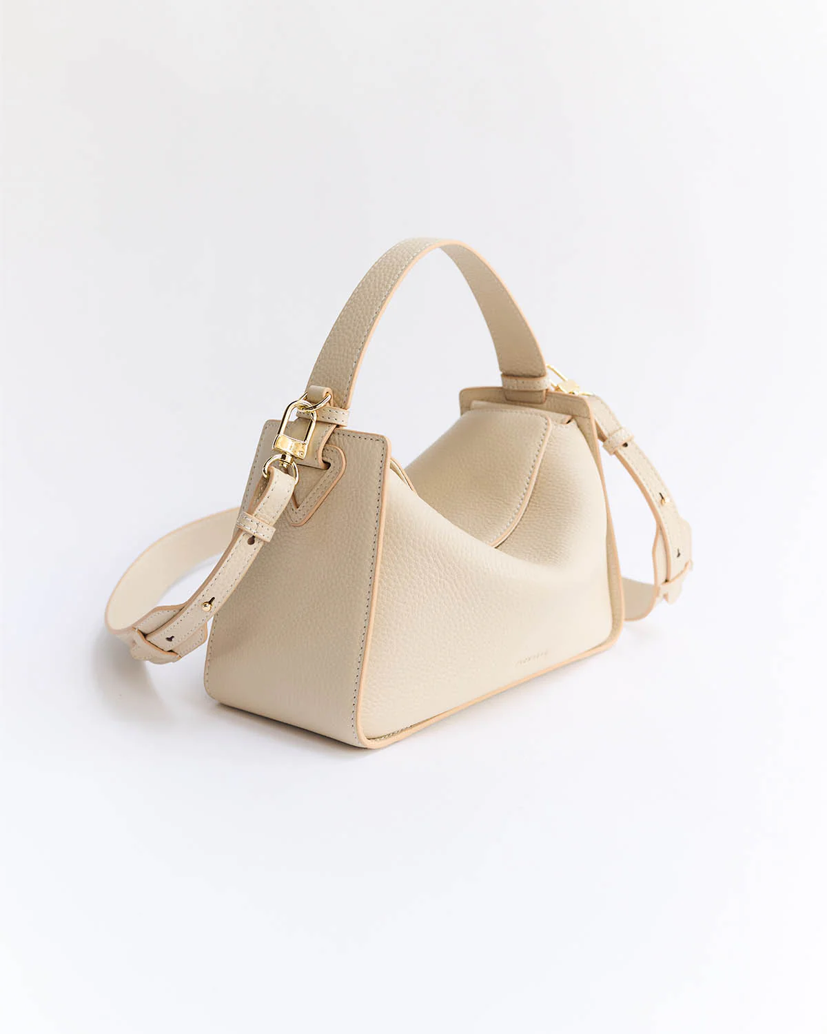 Clementine Bag: Oat Pebbled Leather with Gold - Image 2