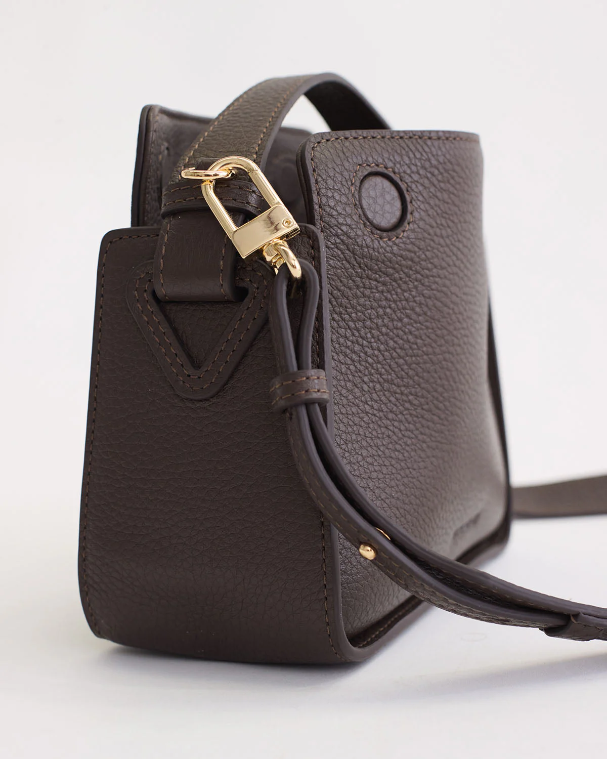 Mini Clementine Bag: Charcoal Pebbled Leather with Gold - Image 10