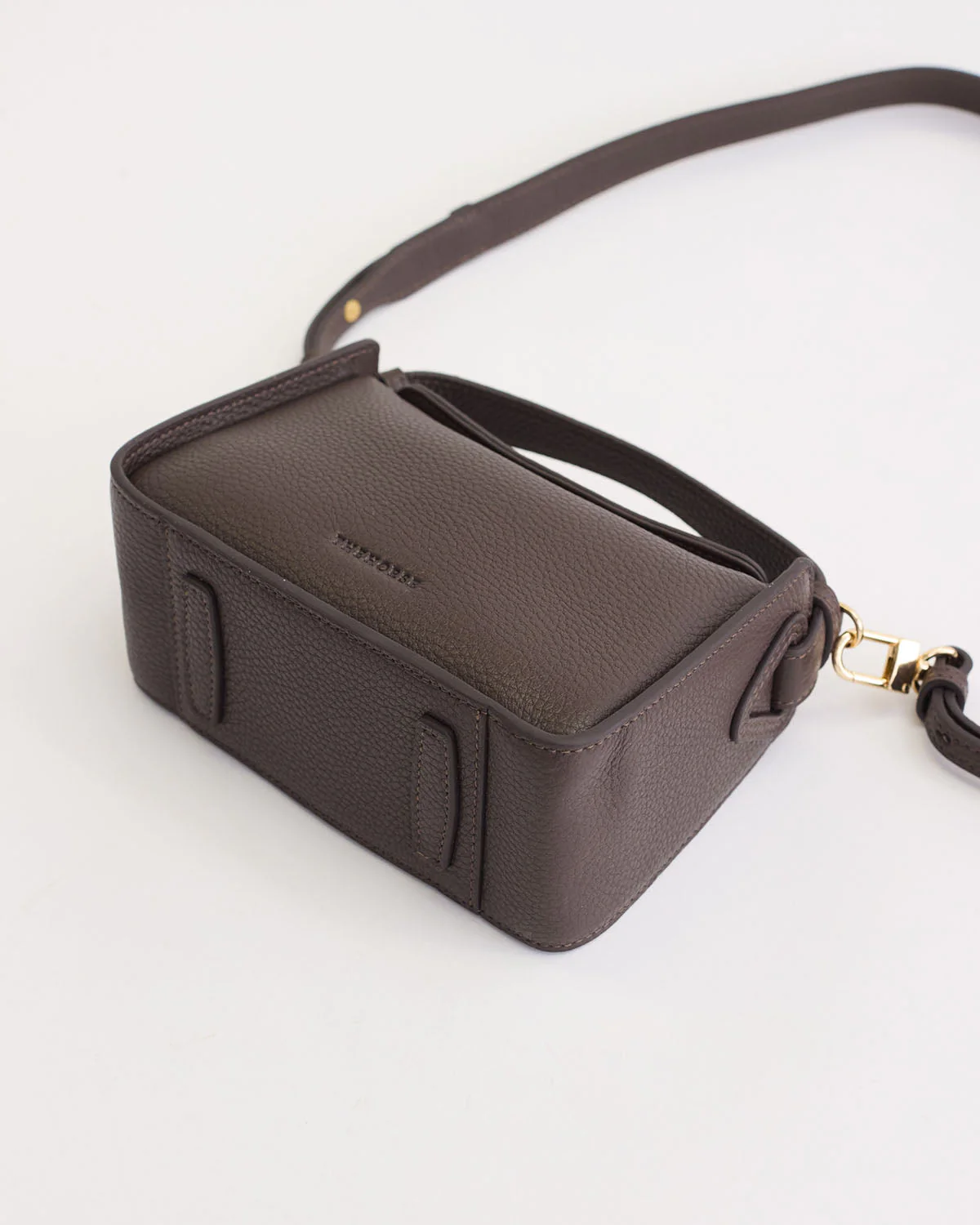 Mini Clementine Bag: Charcoal Pebbled Leather with Gold - Image 11