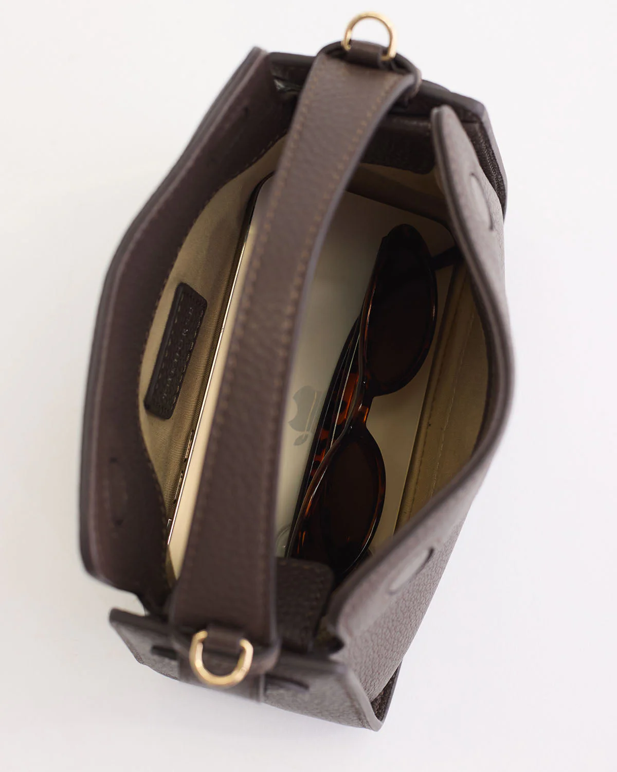 Mini Clementine Bag: Charcoal Pebbled Leather with Gold - Image 13