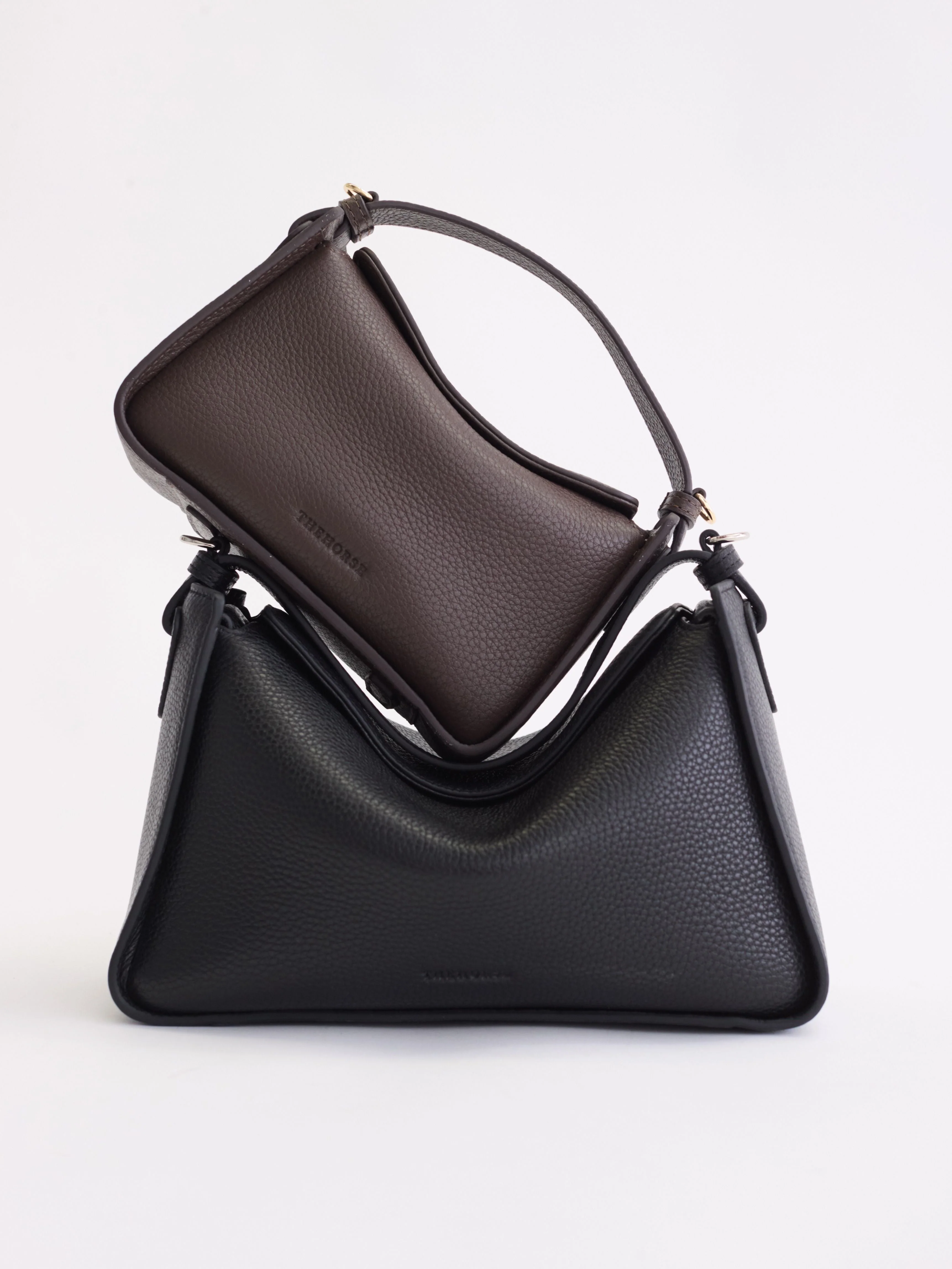 Mini Clementine Bag: Charcoal Pebbled Leather with Gold - Image 14
