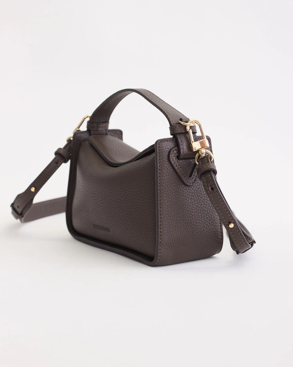 Mini Clementine Bag: Charcoal Pebbled Leather with Gold - Image 2