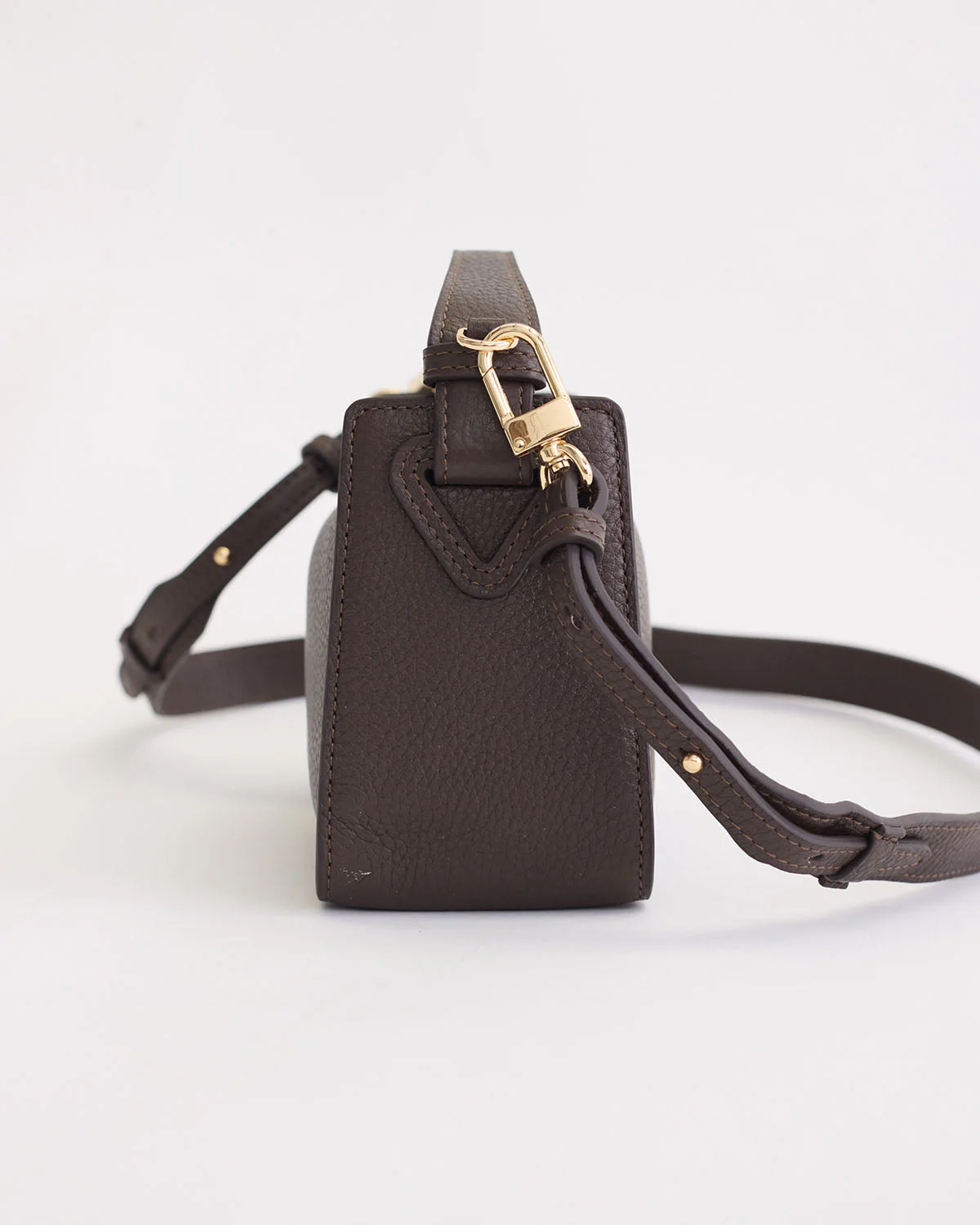 Mini Clementine Bag: Charcoal Pebbled Leather with Gold - Image 4