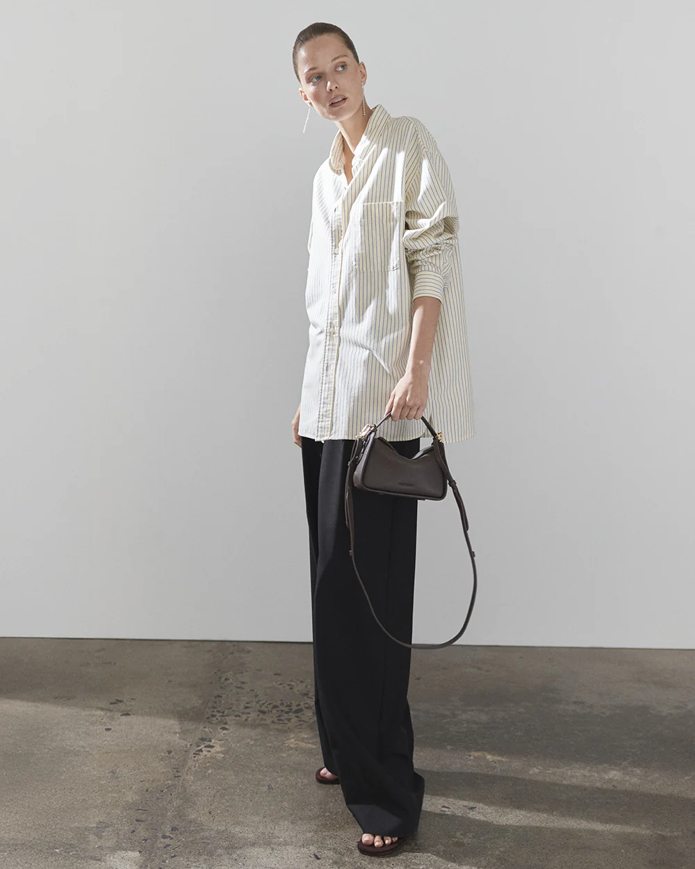 Mini Clementine Bag: Charcoal Pebbled Leather with Gold - Image 9